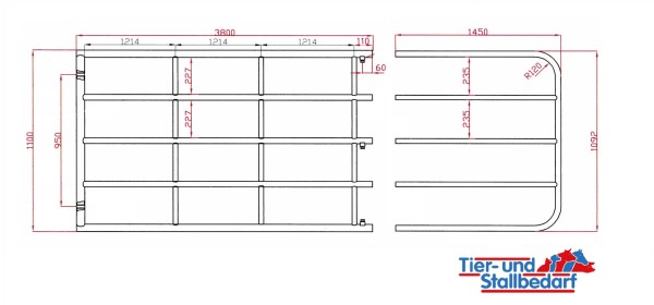 Weidetor ausziehbar 4 - 5m, Höhe 1,1m