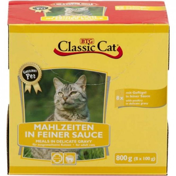 8 x 100 g - Classic Cat Mahlzeit in feiner Sauce mit Geflügel, Pouchbeutel