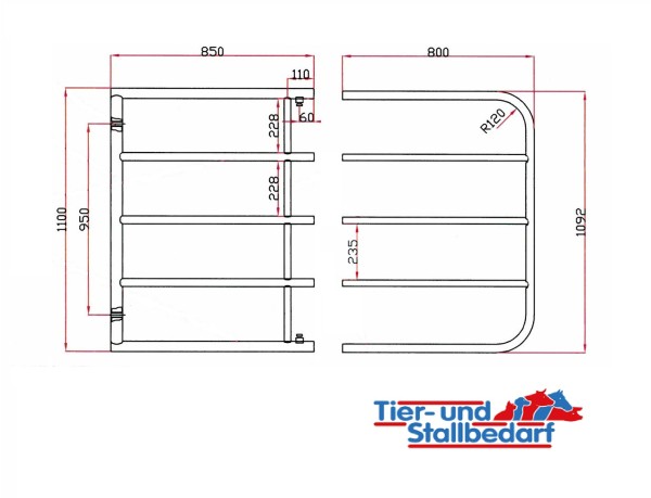 Weidetor ausziehbar 1 - 1,5m, Höhe 1,1m