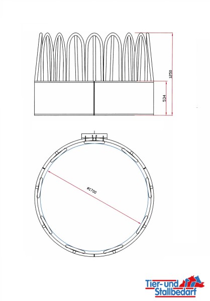 Rundraufe mit Palisadenfressgitter - 9 Fressplätze (Durchmesser 1,7m)