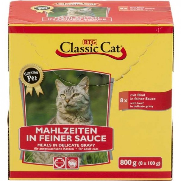 8 x 100 g - Classic Cat Mahlzeit in feiner Sauce mit Rind, Pouchbeutel