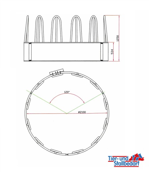 Rundraufe mit Palisadenfressgitter - 12 Fressplätze (Durchmesser 2,1m)