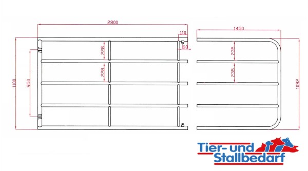 Weidetor ausziehbar 3 - 4m, Höhe 1,1m