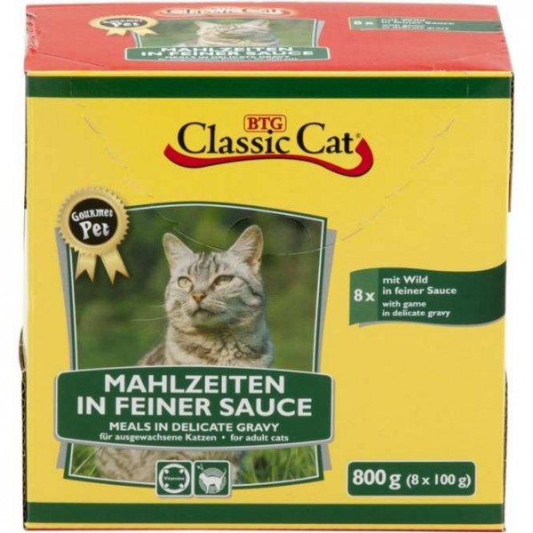 8 x 100 g - Classic Cat Mahlzeit in feiner Sauce mit Wild, Pouchbeutel